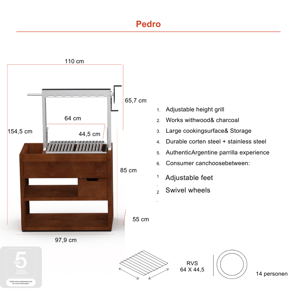 Barbecook Pedro asado-barbecue in corten and stainless steel